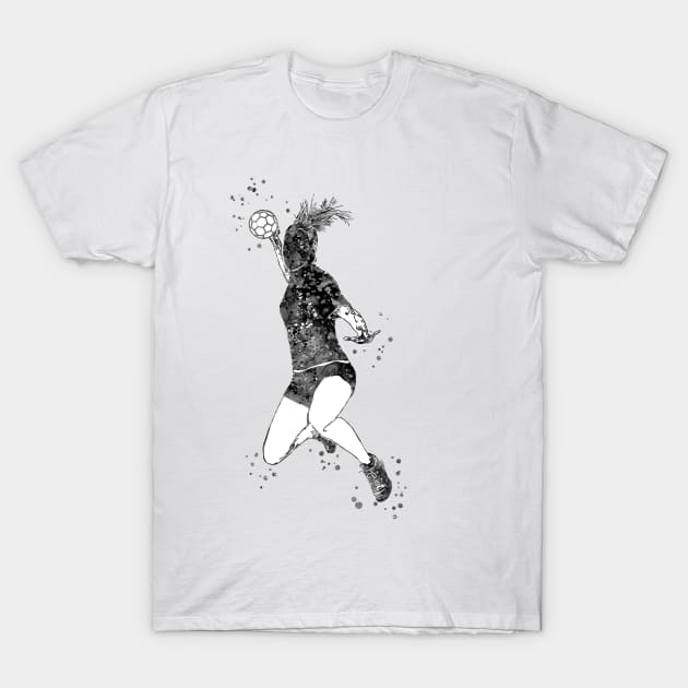 Handball Player Girl Hits The Ball T-Shirt by RosaliArt